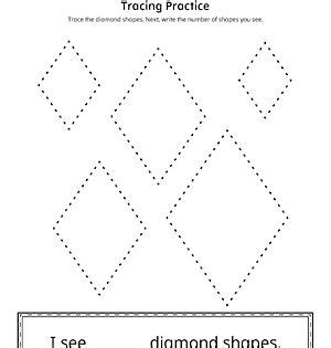 Geometric Shape Counting And Tracing Diamond Printable Worksheets