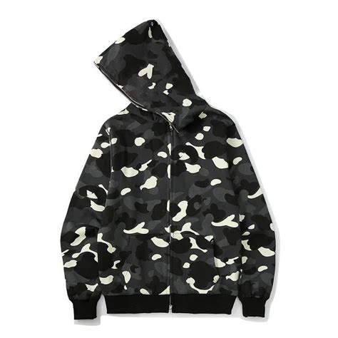 Camo Shark Hoodie For Men And Women Full Zip Sweatshirt With Long Sleeve Warm And Designer