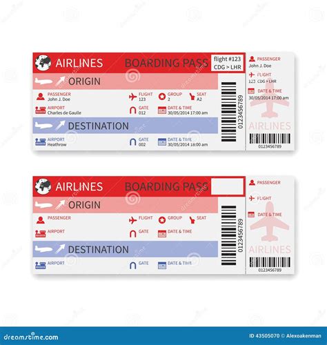 Vector Airline Boarding Pass Ticket Isolated on White Background. Stock ...