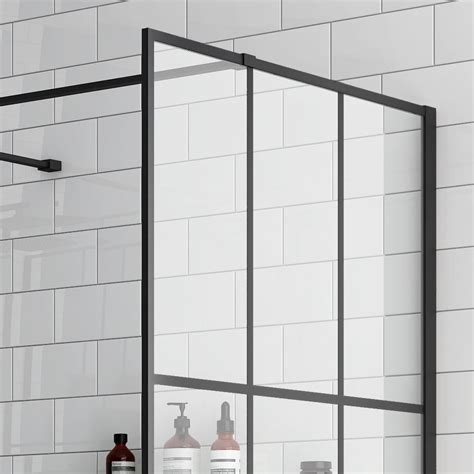 Arezzo 1600 X 800 Matt Black Grid Wet Room Inc Screen Side Panel