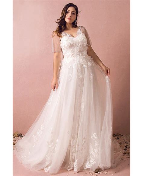 Dreamy Boho Plus Size Wedding Dress With Sleeves For Beach Wedding