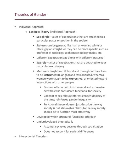 Theories Of Gender Study Guide Theories Of Gender Individual