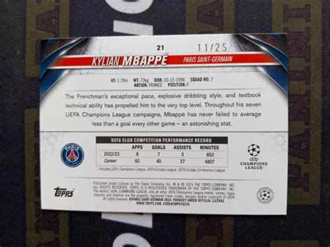 2023 24 TOPPS COMPETITION UCC Kylian Mbappé Orange 11 25 PSG France EUR