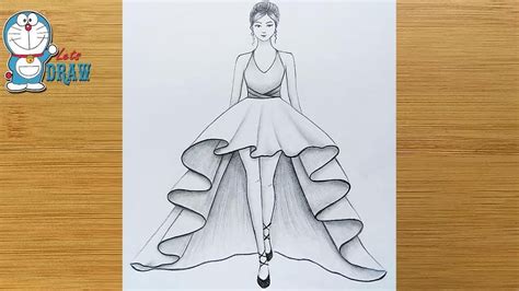 How To Draw A Girl With Beautiful Dress For Beginners || Drawing ...