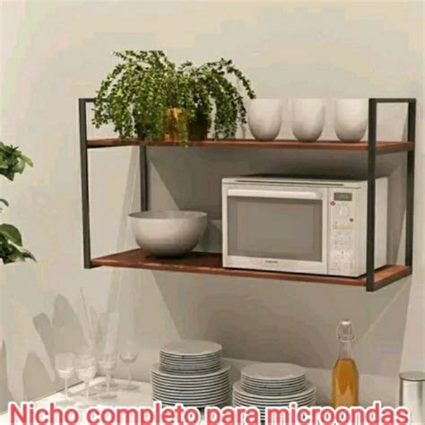 Kit Suporte Parede Para Micro Ondas E Forno Estilo Prateleira Ferro E