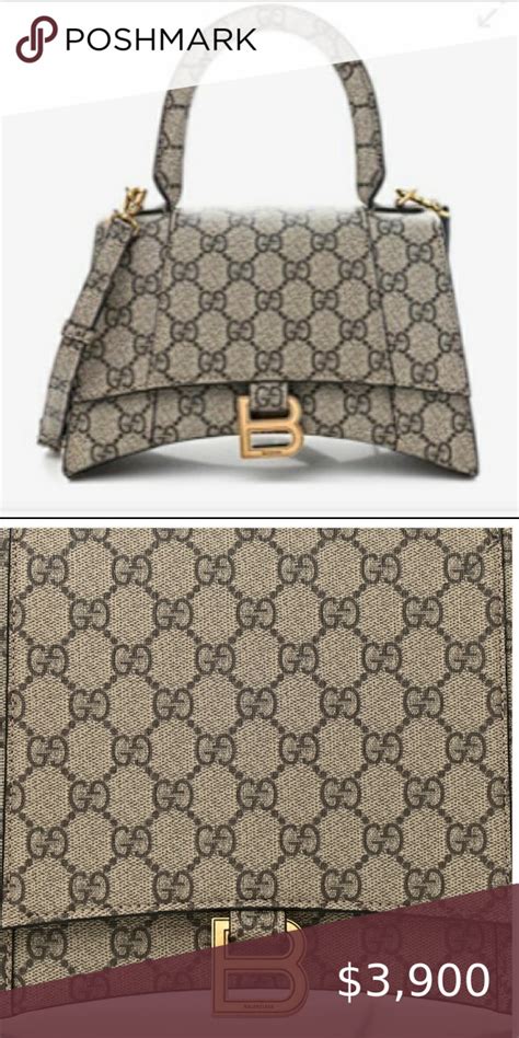 BALENCIAGA X GUCCI GG Supreme Monogram Hourglass Top Handle Bag Beige