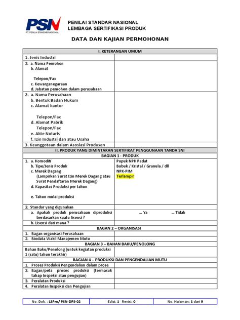 Data Dan Kajian Permohonan Lspro Psn Dps 02 Pdf