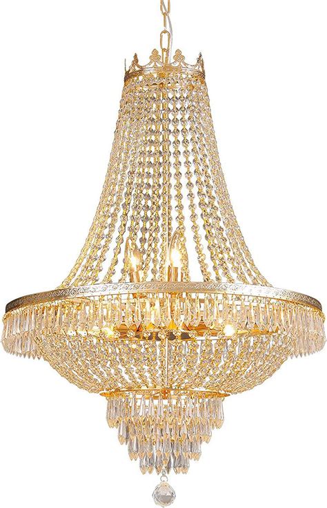 DENEST Crystal Chandelier, Adjustable Light Fixture with 9 E12 Bulbs, W ...