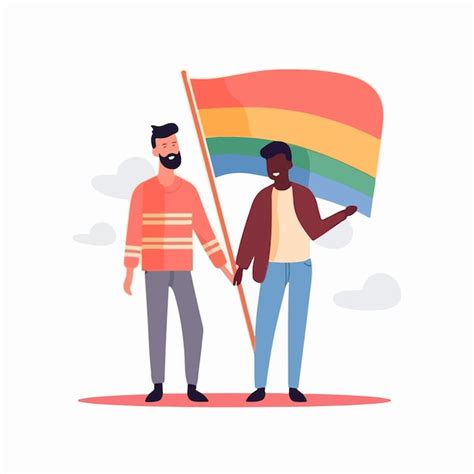 Un Retrato De Una Pareja Gay Con Una Bandera Del Arco Iris El Concepto