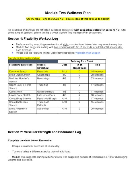 Copy Of Module Wellness Plan Module Two Wellness Plan Go To File