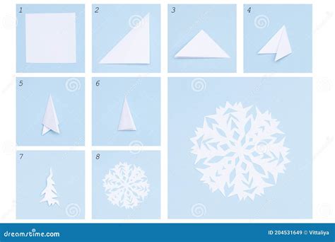 Step By Step Instruction How To Make Paper Snowflake Diy Concept Stock Image Image Of