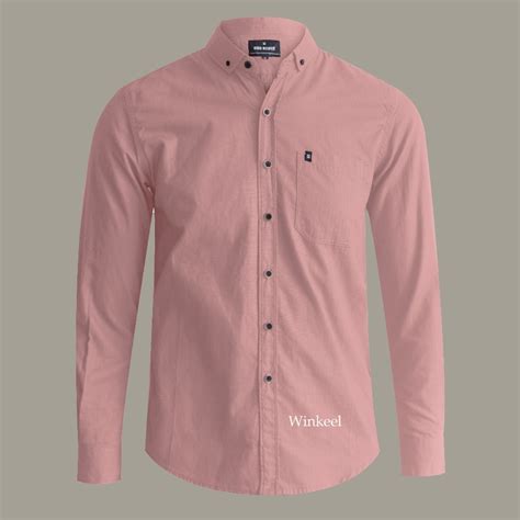 Jual Kemeja Polos Pria Lengan Panjang Warna Dusty Pink Bahan Katun Bisa