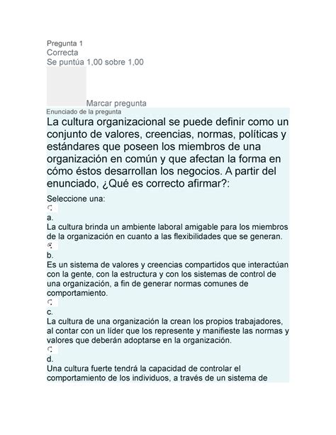 Examen Control DE LA Gestión Pregunta 1 Correcta Se puntúa 1 00 sobre