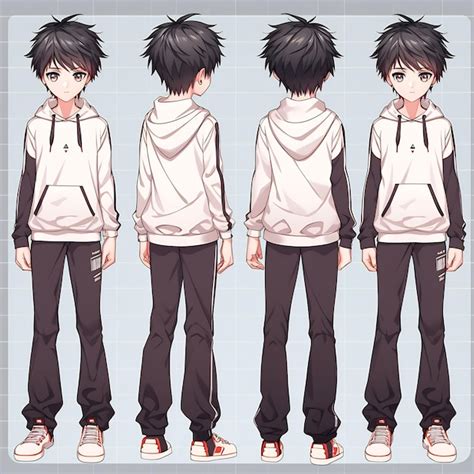 Premium AI Image | Boy Character Turnaround Concept Sheet of a Cute Anime Kawaii Chibi in ...