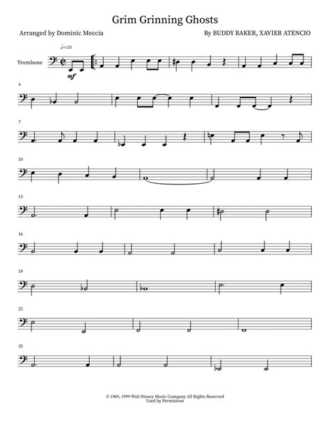 Grim Grinning Ghosts By Buddy Baker Trombone Solo Digital Sheet