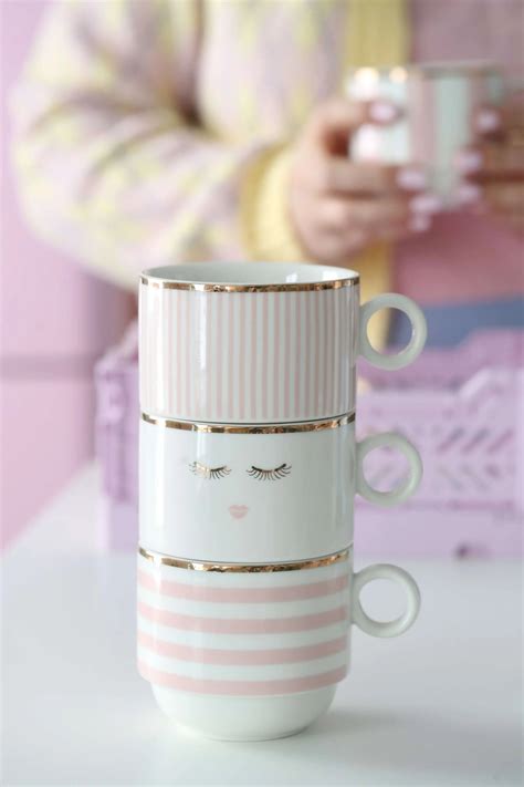 Set 4 Tazze Mug Miss Étoile Rack Rosa E Oro Mary Home