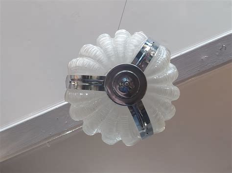 Art Deco Clam Shell Shaped Hanging Lamp In Frosted Glass And Chrome