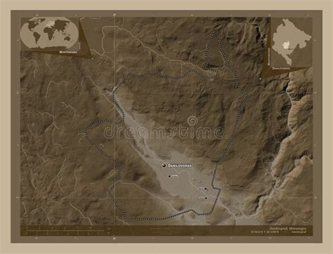 Danilovgrad, Montenegro. Sepia. Labelled Points of Cities Stock Illustration - Illustration of ...