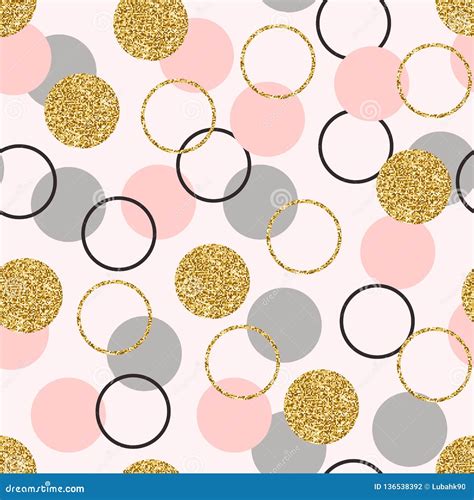 Glitter Circle Seamless Pattern Golden Circles With Sparkles And Star