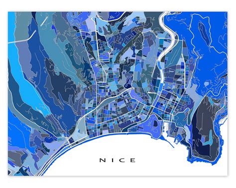 Nice France Map Wall Art Print Blue Geometric French Europe City