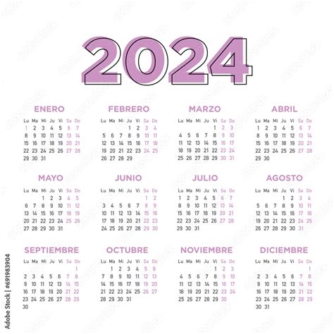 Calendario 2024 Español Semana Comienza El Lunes Stock Vector Adobe