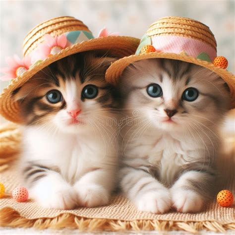 AI-generated Illustration of Two Cute Kittens in Hats Stock Illustration - Illustration of ...