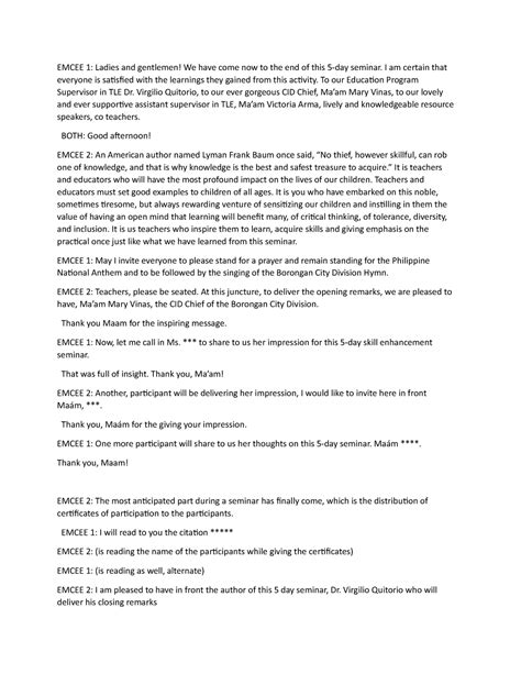 Pdf Sample Emcee Script For Closing Event Emcee Script For Closing Hot Sex Picture