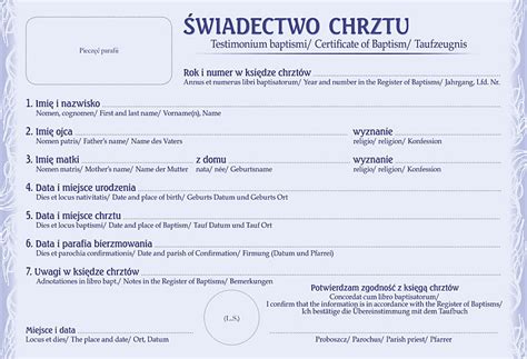 Świadectwo chrztu w różnych językach