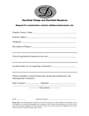 Fillable Online Deerfield Village And Deerfield Meadows Fax Email Print