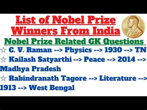 Indian Nobel Prize Winners List Of Nobel Prize Winners From India