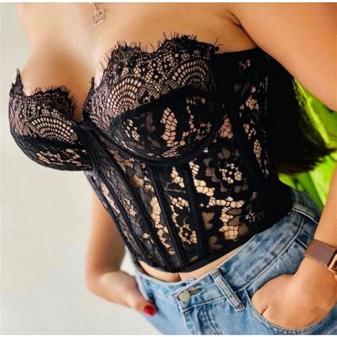 Cropped Renda Corselet Feminino Tule Tomara Que Caia Nova Tendencia