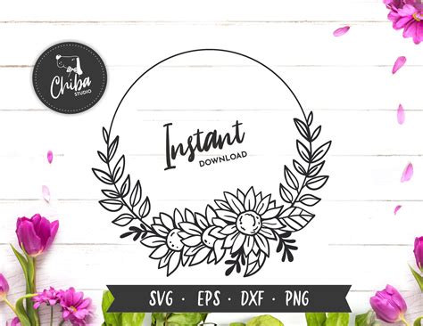 Floral Wreath Svg Sunflower Wreath Svg Flowers Circle Svg Etsy