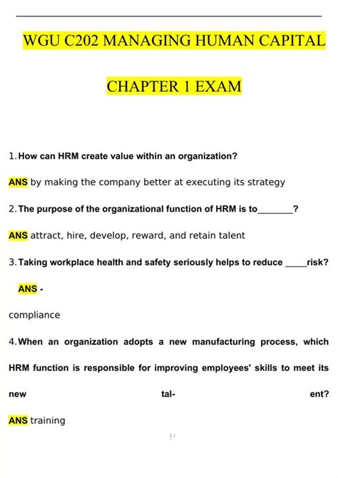 WGU C202 Managing Human Capital Chapter 1 Actual Exam With Questions