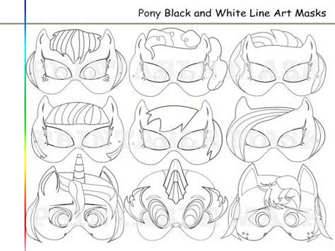 Coloring Pages Pony Party Printable Black and White Line Art Masks ...