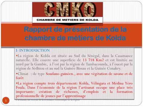 PPT Rapport de présentation de la chambre de métiers de Kolda