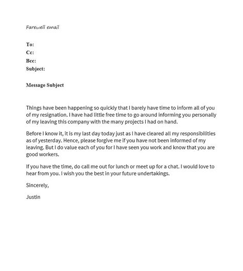 Last Working Day Message To Colleagues Sample PDF Template