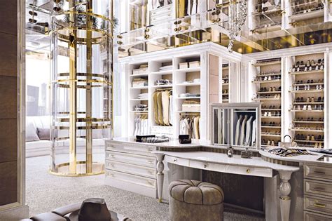 Gold And White Walk In Wardrobe Interior Design Ideas