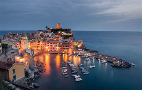 Wallpaper Italy Coast Cinque Terre Bay Sea Boats Vernazza