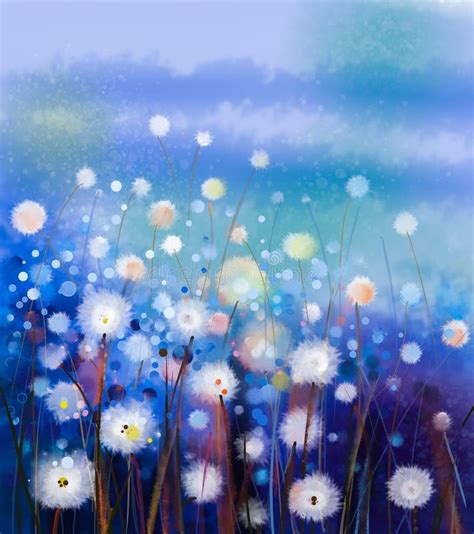 Abstract Oil Painting White Flowers Field In Soft Color Stock ...