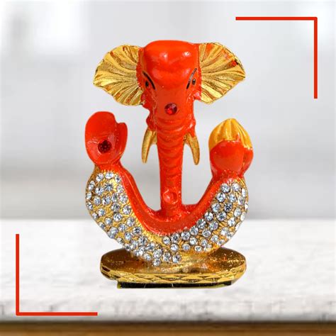 Buy Pudhgal Lord Ganesha Idol For Car Dashboard Orange God Ganpati