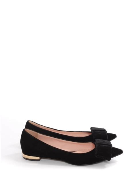 Boutique Rochas Ballerines Plates Bout Pointu Avec Noeud Velours Noir