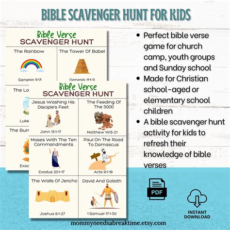 Bible Scavenger Hunt Church Treasure Hunt Printable Bible Game Bible