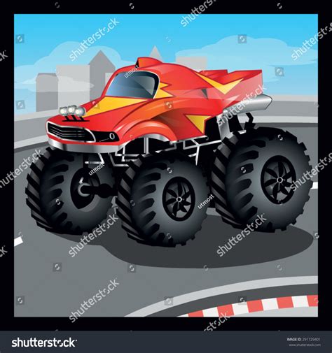 Red Cartoon Vector Monster Truck Stock Vector Royalty Free 291729401