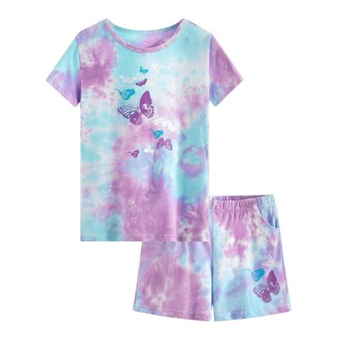 Beezizac 2 Piece Girls Pajama Set Shorts Tie Dye Butterfly Pjs Size 4t 18