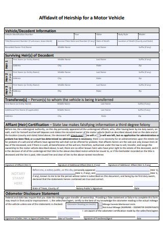 Sample Affidavit Of Heirship In Pdf Ms Word