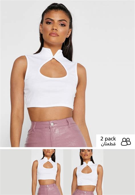 Buy Missguided White High Neck Front Keyhole Crop Top For Women In Mena