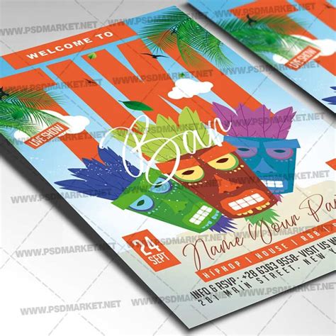 Tiki Bar Event Card Printable Template Flyer PSD PSDmarket