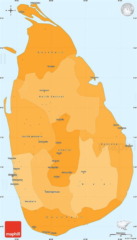 Political Shades Simple Map of Sri Lanka