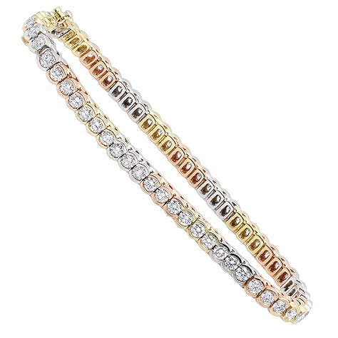 Unique Diamond Tennis Bracelet For Women Tricolor 14k White Yellow Rose