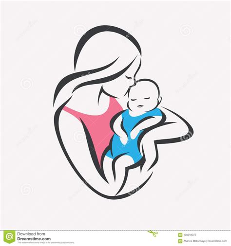 Mother And Baby Stylized Vector Symbol Stock Vector Illustration Of